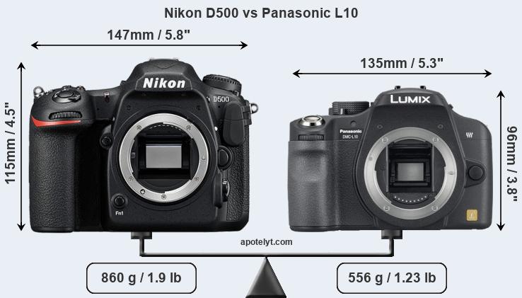 Size Nikon D500 vs Panasonic L10