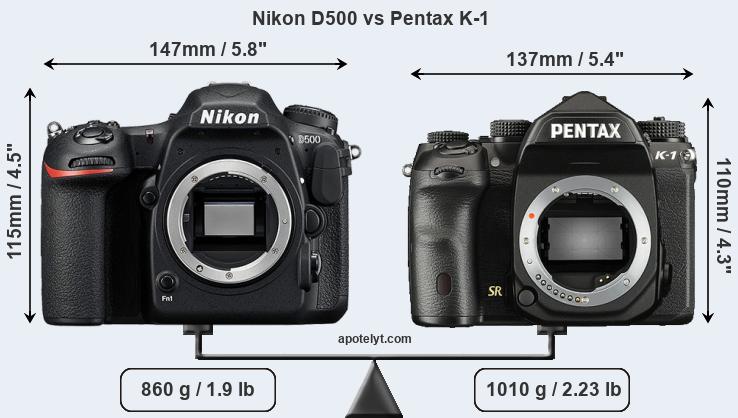 Size Nikon D500 vs Pentax K-1