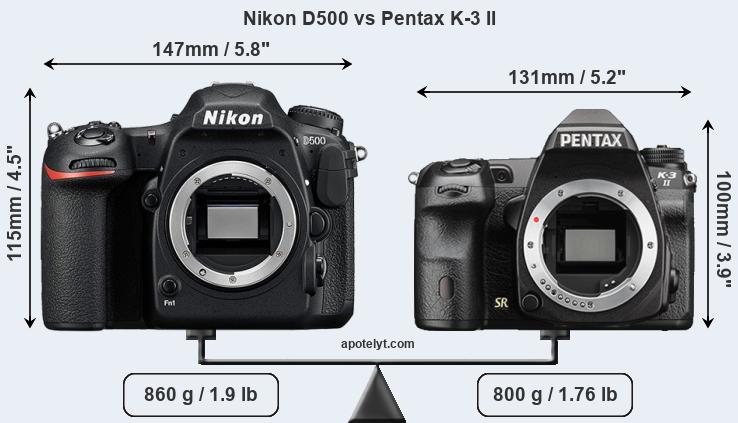 Size Nikon D500 vs Pentax K-3 II
