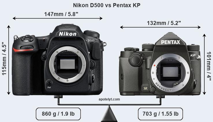 Size Nikon D500 vs Pentax KP