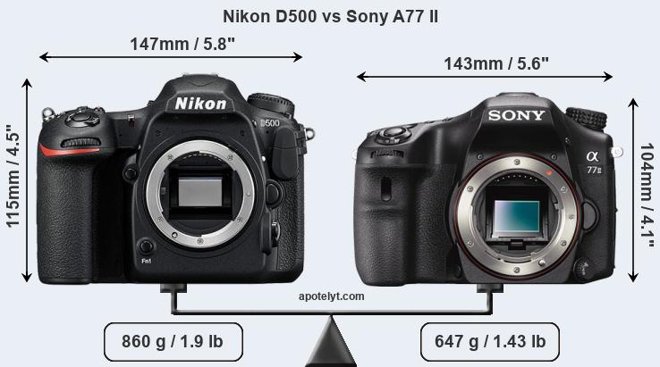 Size Nikon D500 vs Sony A77 II