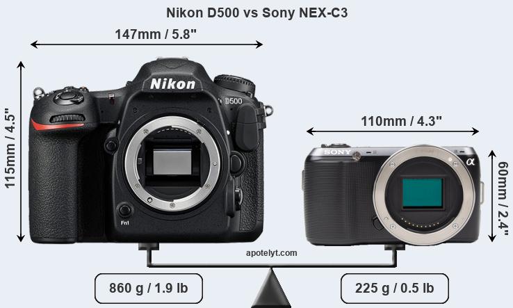 Size Nikon D500 vs Sony NEX-C3