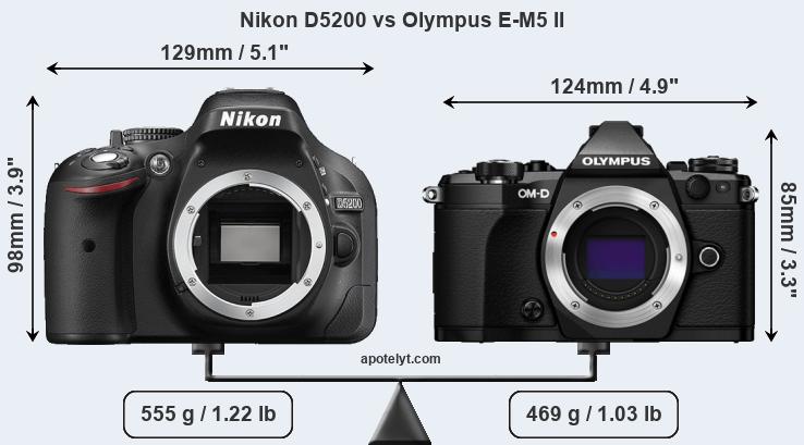 Size Nikon D5200 vs Olympus E-M5 II