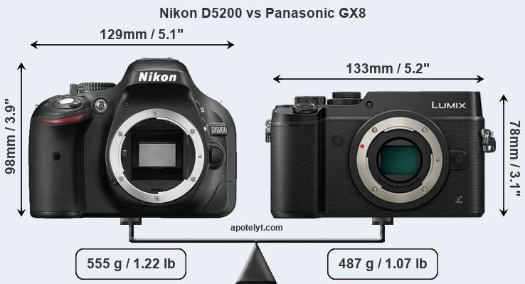 Size Nikon D5200 vs Panasonic GX8