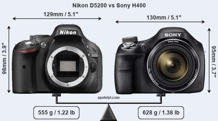 Size Nikon D5200 vs Sony H400