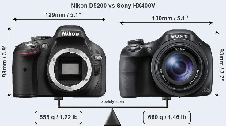 Size Nikon D5200 vs Sony HX400V