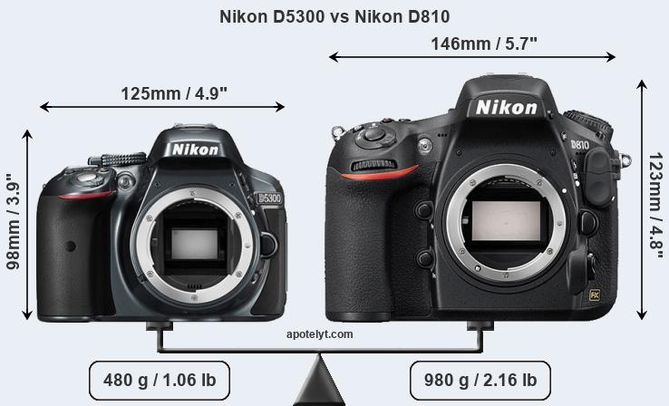 Size Nikon D5300 vs Nikon D810