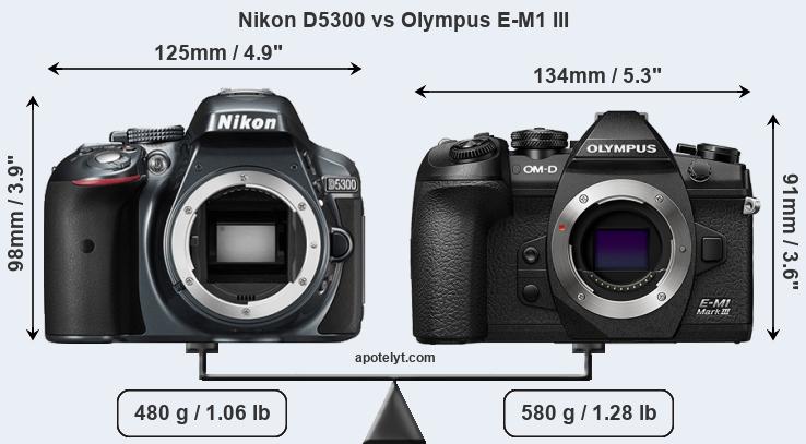 Size Nikon D5300 vs Olympus E-M1 III