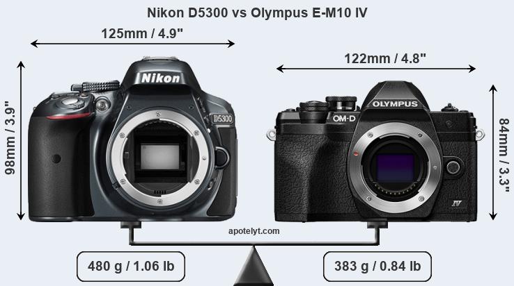 Size Nikon D5300 vs Olympus E-M10 IV