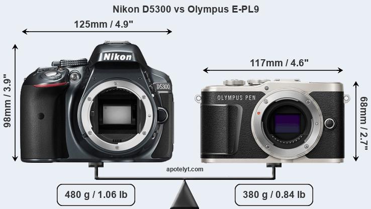 Size Nikon D5300 vs Olympus E-PL9