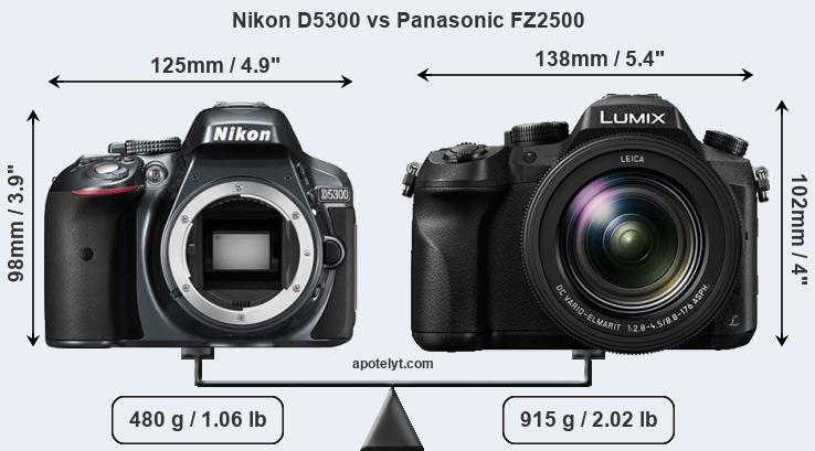 Size Nikon D5300 vs Panasonic FZ2500