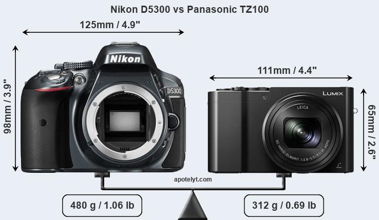 Size Nikon D5300 vs Panasonic TZ100