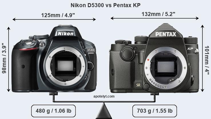 Size Nikon D5300 vs Pentax KP
