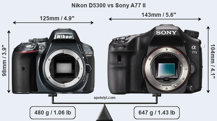 Size Nikon D5300 vs Sony A77 II