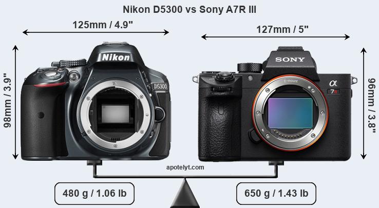 Size Nikon D5300 vs Sony A7R III