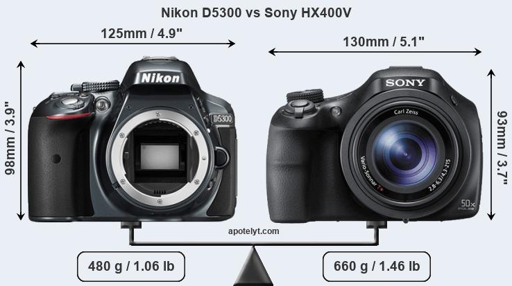 Size Nikon D5300 vs Sony HX400V