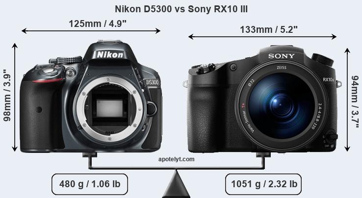 Size Nikon D5300 vs Sony RX10 III