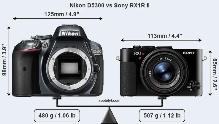 Size Nikon D5300 vs Sony RX1R II