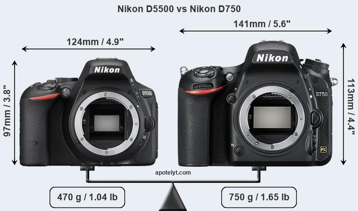 Size Nikon D5500 vs Nikon D750