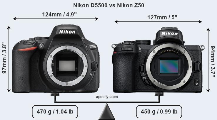 Size Nikon D5500 vs Nikon Z50