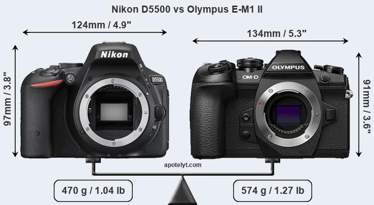 Size Nikon D5500 vs Olympus E-M1 II