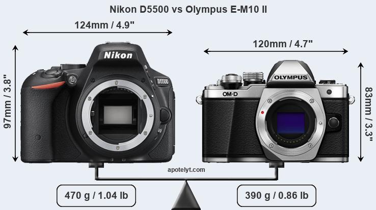 Size Nikon D5500 vs Olympus E-M10 II