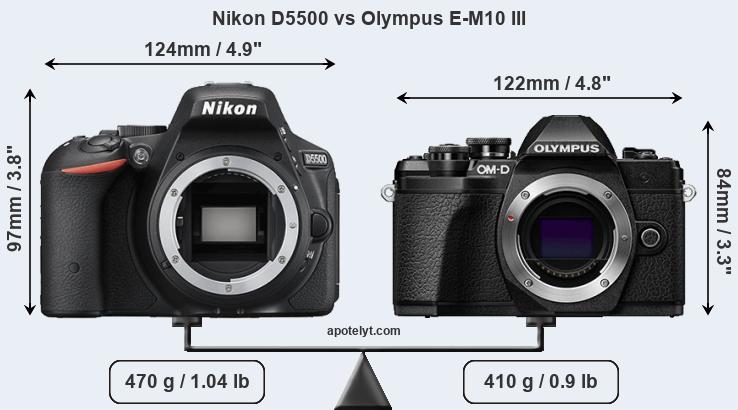 Size Nikon D5500 vs Olympus E-M10 III