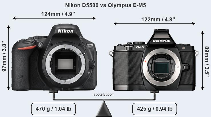 Size Nikon D5500 vs Olympus E-M5