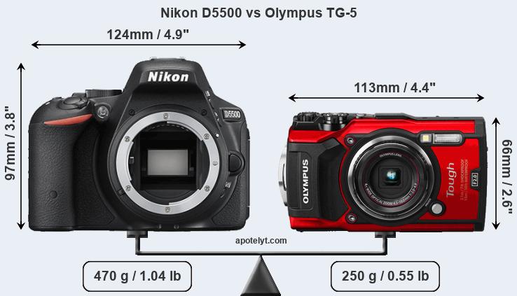 Size Nikon D5500 vs Olympus TG-5