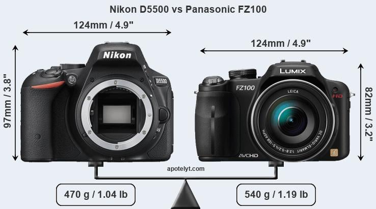Size Nikon D5500 vs Panasonic FZ100