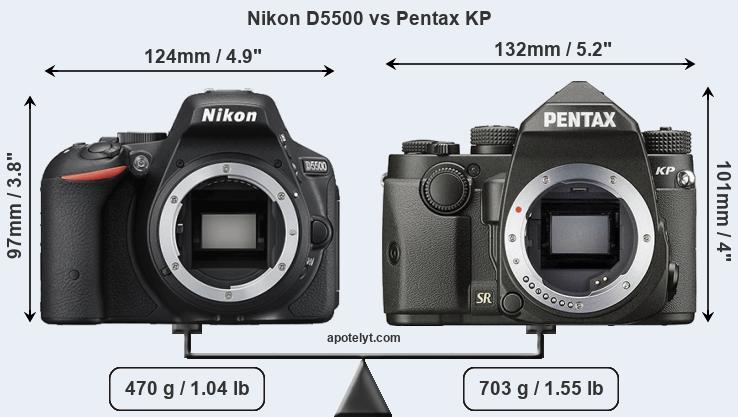 Size Nikon D5500 vs Pentax KP
