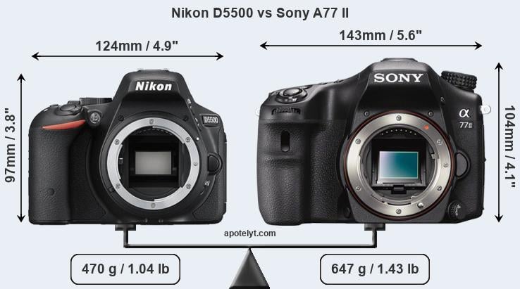 Size Nikon D5500 vs Sony A77 II