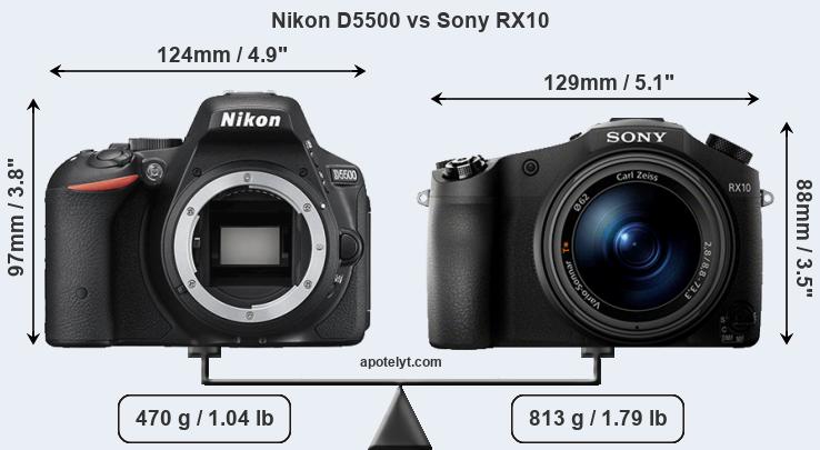 Size Nikon D5500 vs Sony RX10