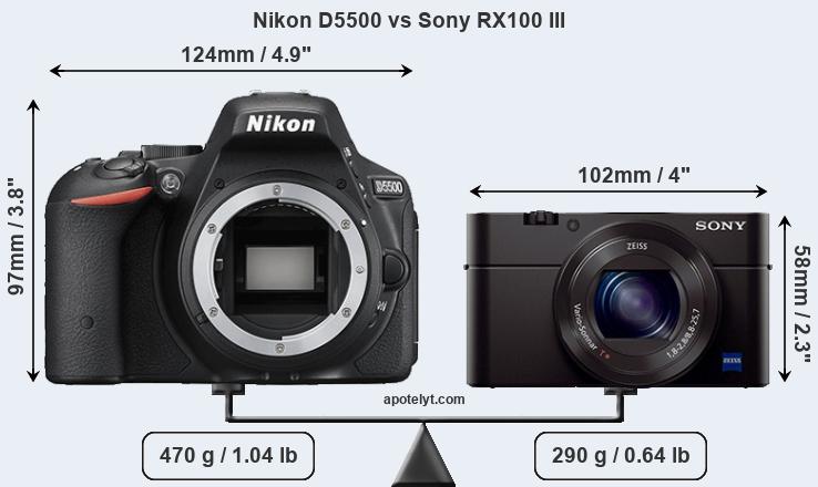 Size Nikon D5500 vs Sony RX100 III