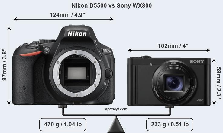 Size Nikon D5500 vs Sony WX800