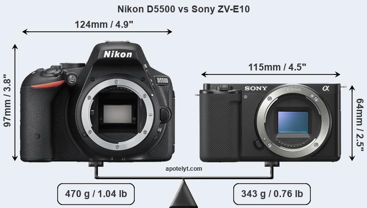 Size Nikon D5500 vs Sony ZV-E10