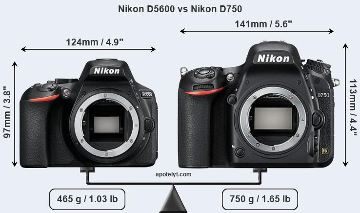 Size Nikon D5600 vs Nikon D750