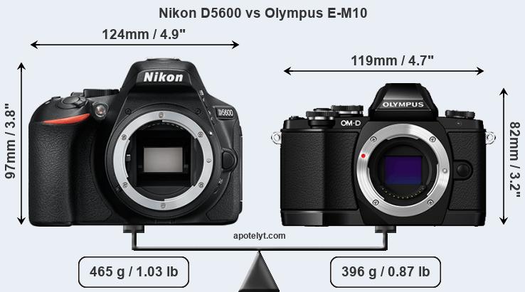 Size Nikon D5600 vs Olympus E-M10