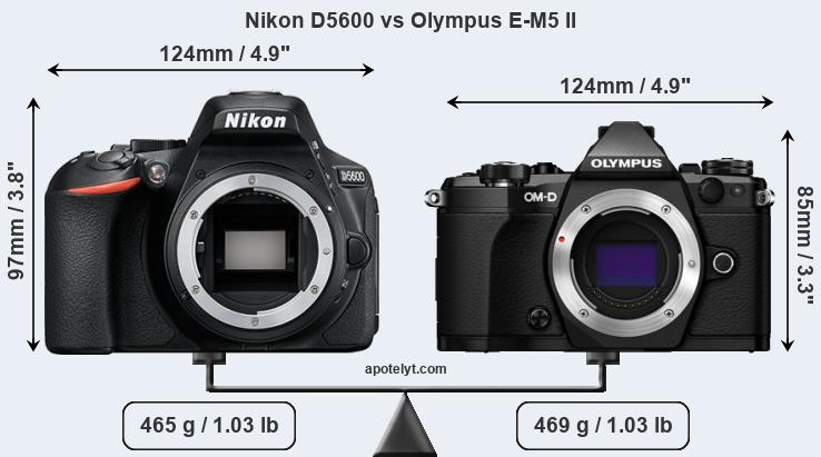 Size Nikon D5600 vs Olympus E-M5 II
