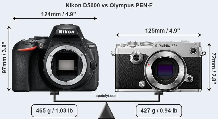 Size Nikon D5600 vs Olympus PEN-F