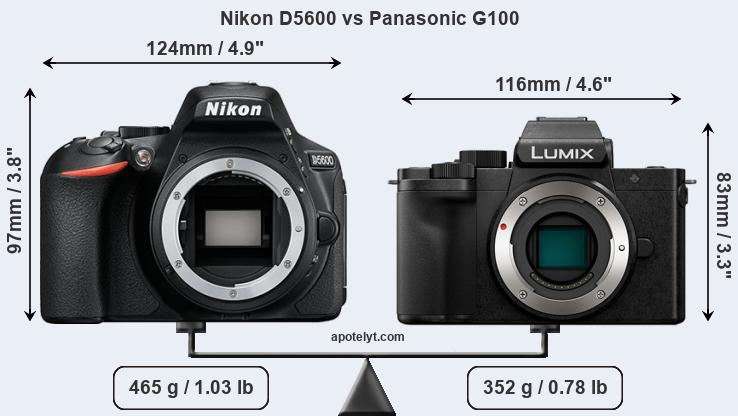 Size Nikon D5600 vs Panasonic G100
