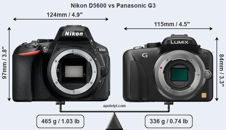 Size Nikon D5600 vs Panasonic G3