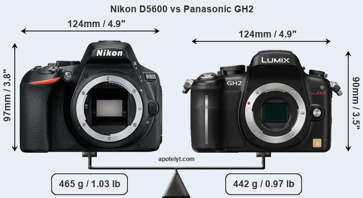 Size Nikon D5600 vs Panasonic GH2
