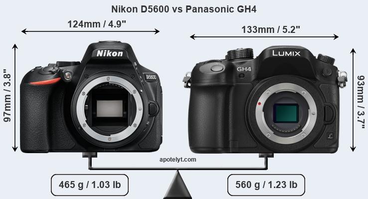 Size Nikon D5600 vs Panasonic GH4