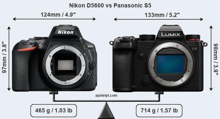 Size Nikon D5600 vs Panasonic S5