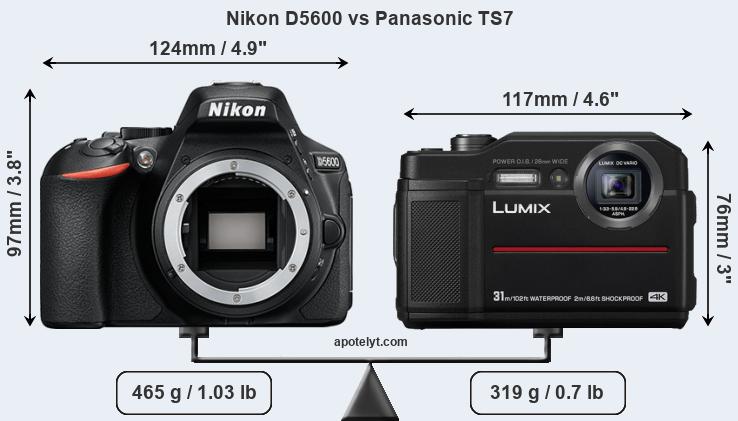 Size Nikon D5600 vs Panasonic TS7