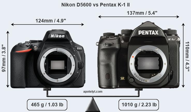 Size Nikon D5600 vs Pentax K-1 II