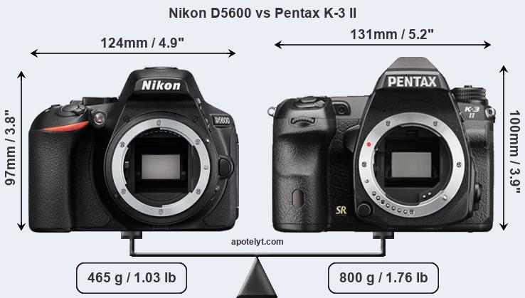 Size Nikon D5600 vs Pentax K-3 II