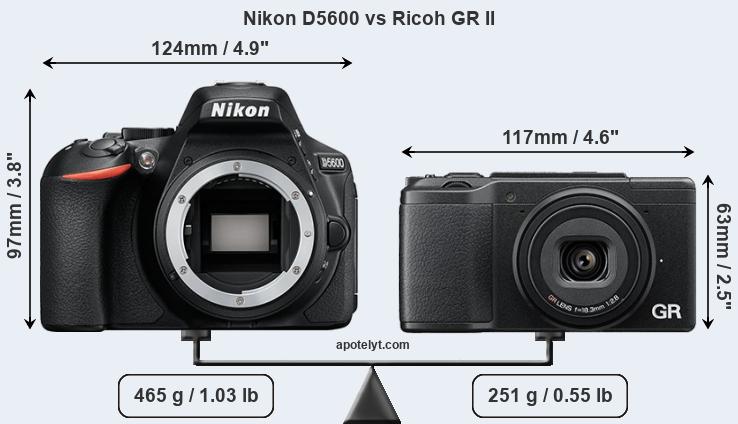 Size Nikon D5600 vs Ricoh GR II