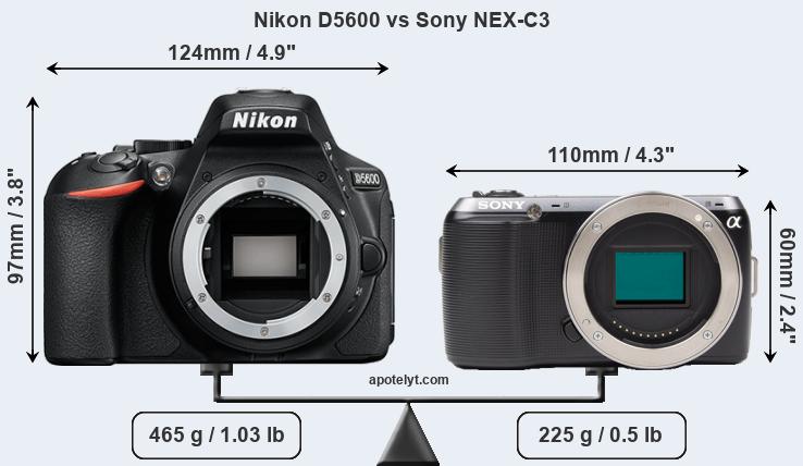 Size Nikon D5600 vs Sony NEX-C3